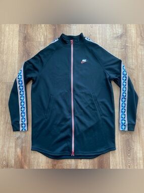 Nike Sportswear Jacket Mens Large Taped Poly Track Top Black 90s